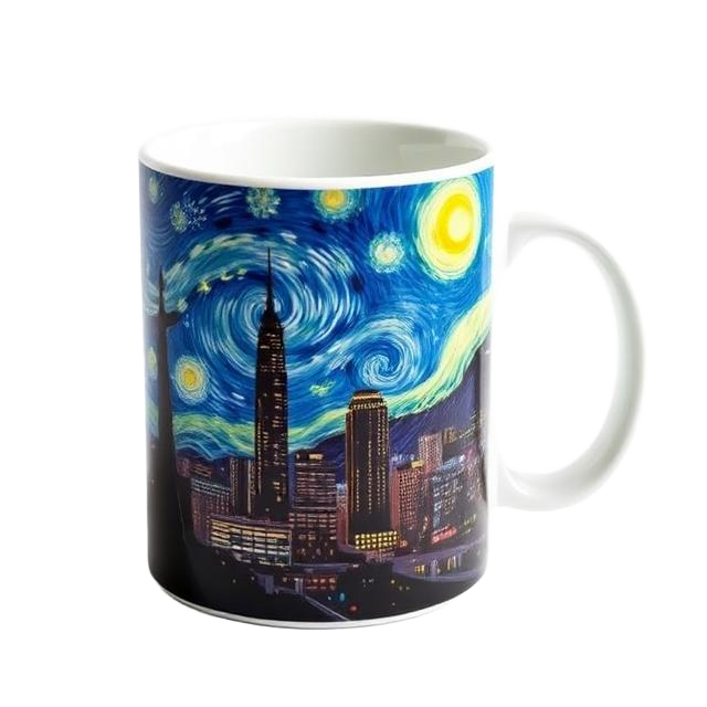 A mug printed with the same artwork