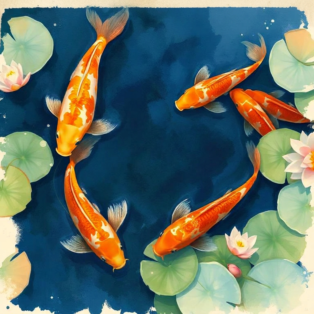 The same koi pond with foliage reduced to open the center