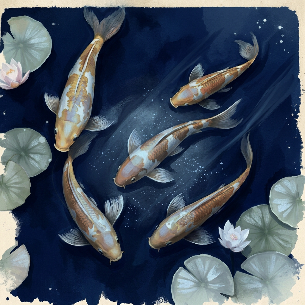 The koi composition shifted toward cool moonlight